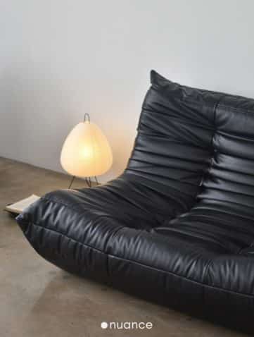 paper lamp decor ideas - akari table lamp - black togo sofa