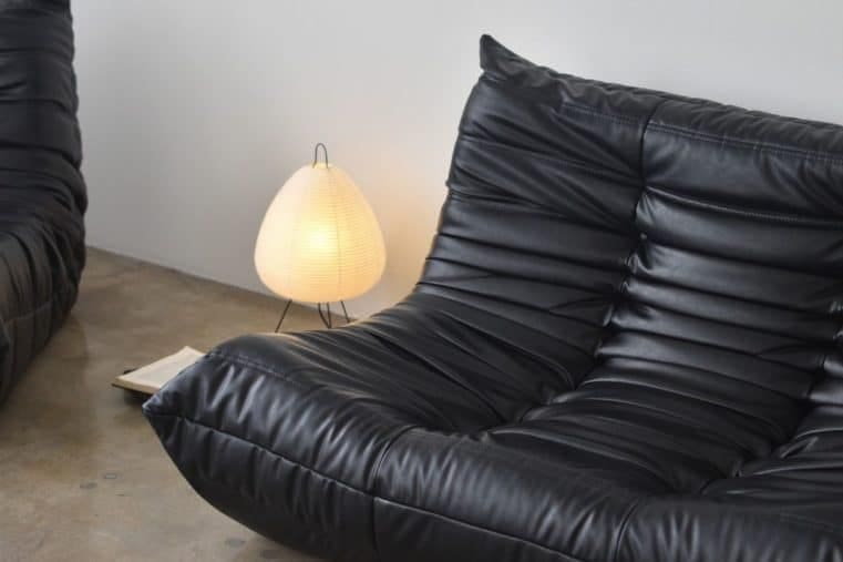 paper lamp decor ideas - akari table lamp - black togo sofa